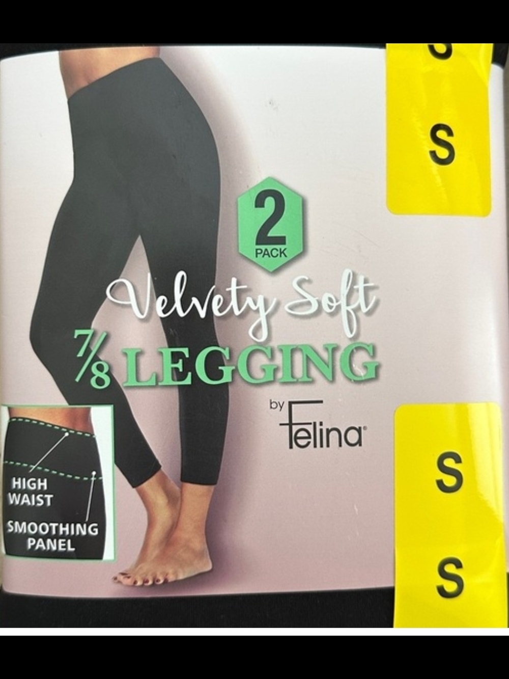 Felina Women's Velvety Soft High Waist 2-Pack 7/8 Leggings Size Small Black